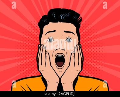 Delighted man. Vector illustration in pop art retro comic style Stock Vector