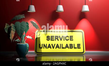 SERVICE UNAVAILABLE on yellow sign at red illuminated wall - 3D rendering illustration Stock Photo
