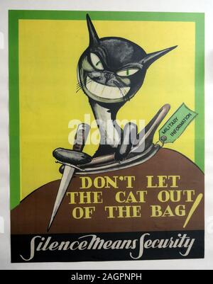 Poster - cat,military information, Don't let the cat out of the bag, Silence Means Security Stock Photo