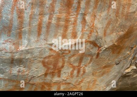 Schematic cave paintings, Chalcolithic period, Arroyo de San Servan, Badajoz, Extremadura, Spain, Europe. Stock Photo