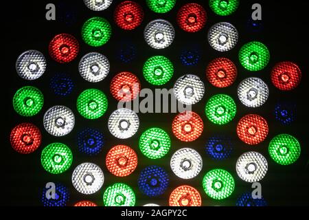 Colorful Circle LED Lights Background on Black Background. Abstract background for design Stock Photo