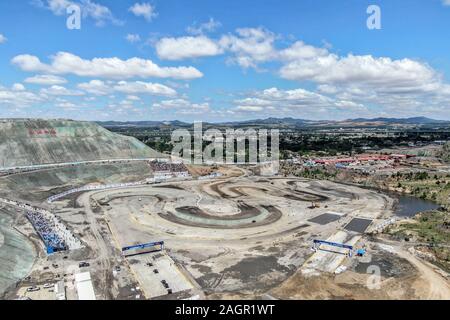 Beijing, China. 15th June, 2019. Aerial photo taken on June 15, 2019 shows the racetrack built in an abandoned mine pit in Xinqiu District of Fuxin, northeast China's Liaoning Province. Credit: Pan Yulong/Xinhua/Alamy Live News Stock Photo