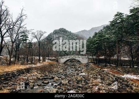 Kyejoam Seokgul Hermitage shrine and Ulsanbawi rock in Seoroksan National park, South Korea Stock Photo