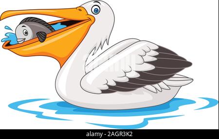 Cartoon pelican eating fish Stock Vector
