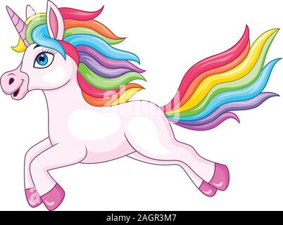 Cartoon rainbow unicorn isolated on white background Stock Vector