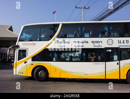 Chiangmai, Thailand - December 14 2019: Bus of Phetprasert tour company. Photo at  Chiangmai bus station. Stock Photo