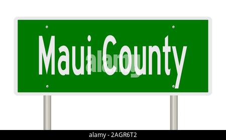 Rendering of a green 3d highway sign for Maui County Stock Photo