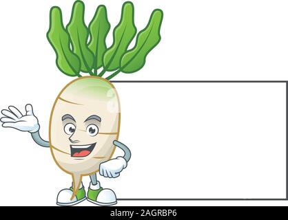 Daikon with whiteboard cartoon character design style Stock Vector