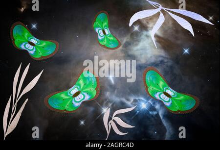 Abstract image of moths on a dark background. Stock Photo