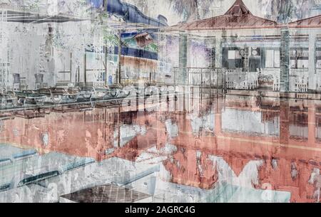 Abstract image of a house with a reflection in the water. Stock Photo