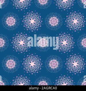 pink snowflake mandalas seamless vector pattern Stock Vector