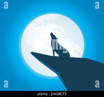 howling wolf in the full moon Stock Vector