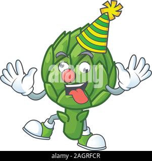 Funny Clown artichoke on cartoon character mascot design Stock Vector