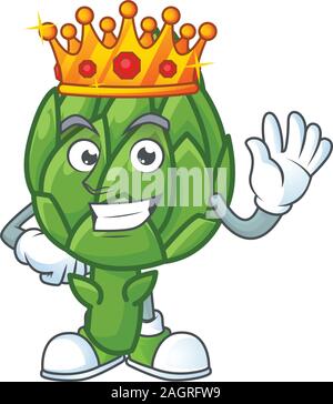 Cool King of artichoke on cartoon character style Stock Vector