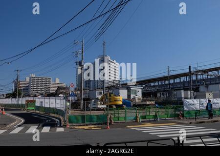 Cityscape around Takao Station of JR east ansd Keio line Stock Photo