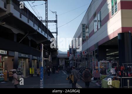 Cityscape around Takao Station of JR east ansd Keio line Stock Photo