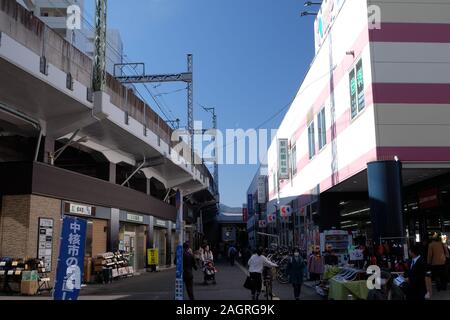 Cityscape around Takao Station of JR east ansd Keio line Stock Photo