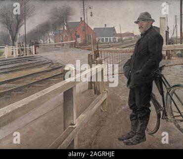 Waiting for the Train. Level Crossing by Roskilde Highway. Museum: Statens Museum for Kunst, Copenhagen. Author: LAURITS ANDERSEN RING. Stock Photo