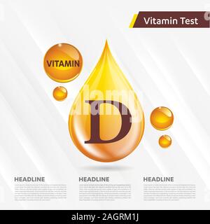 Vitamin D icon Drop collection set, cholecalciferol. golden drop Vitamin complex drop. Medical for heath Vector illustration Stock Vector