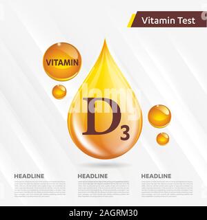 Vitamin D3 icon Drop collection set, cholecalciferol. golden drop Vitamin complex drop. Medical for heath Vector illustration Stock Vector