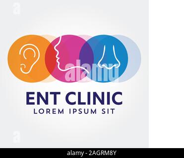 ENT logo. Head for ear, nose, throat doctor specialists. logo concept. Line vector icon. Editable stroke. illustration Flat linear, clinic, specialist Stock Vector