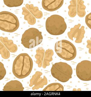 Seamless vector pattern with walnut peeled and shelled. Stock Vector