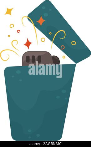Flat vector illustration of a burning blue lighter. Stock Vector