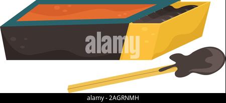 Flat vector illustration of a matchbox and matches near it. Stock Vector