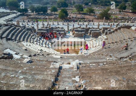 Amphitheater (Coliseum) in ancient city Ephesus, Turkey in a beautiful summer day Stock Photo