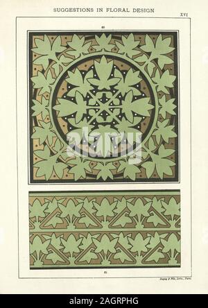 Victorian suggestions in floral design, 19th Century, Green, Gold and black ivy leaf patterns Stock Photo