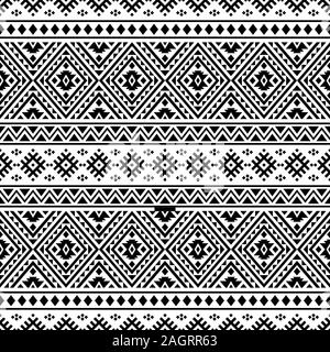 Seamless ethnic pattern vector in black and white color Stock Photo