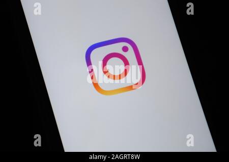 Instagram icon on monitor screen. Social network website. Social media, photography, photos. Social network Stock Photo