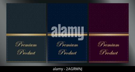 Collection of Premium quality menu design, golden foil. Exclusive production and luxury brand. Template with texture for product, cover, annual raport Stock Vector