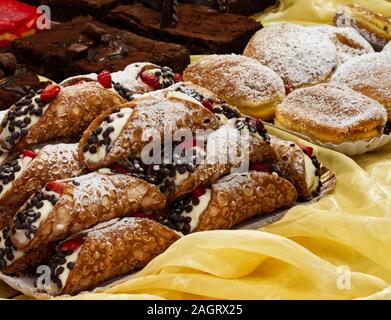 Sicilian Cannoli (Cannoli Siciliani) typical italian dessert of Sicily Stock Photo