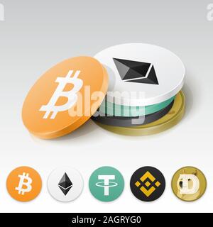 Stack of cryptocurrency tokens. Vector illustration Stock Vector