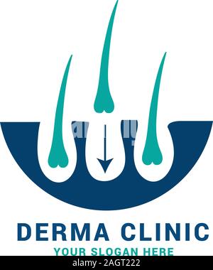 Hair care dermatology logo icon set with follicle medical diagnostics symbols. Alopecia treatment and transplantation concept. Vector transplantation Stock Vector