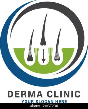 Hair care dermatology logo icon set with follicle medical diagnostics symbols. Alopecia treatment and transplantation concept. Vector transplantation Stock Vector