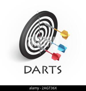 Darts game background. Vector illustration showing a target and colored darts in isometric Stock Vector