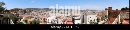 180 degree panorama cityscape of the neighbourhood of El Carmel. Lies on the the slopes of one of the hills above Barcelona between Horta and Gracia i Stock Photo