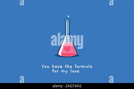 Laboratory tube with pink liquid and heart sign inside Stock Vector
