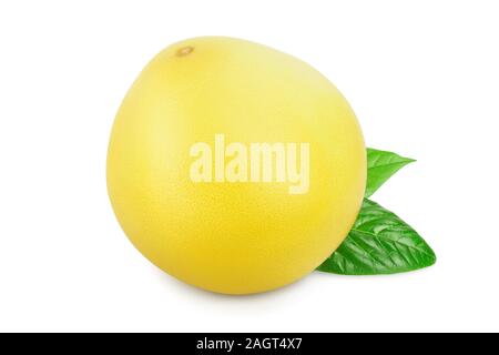 Whole pomelo with leaf isolated on white background. Stock Photo