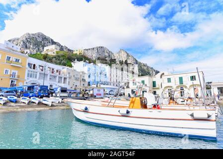 Marina Grande Seaport at Capri Island in Southern Italy Stock Photo