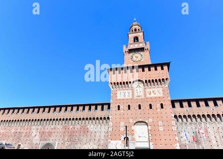 Exterior of Sforzesco Castle in Milan City Stock Photo