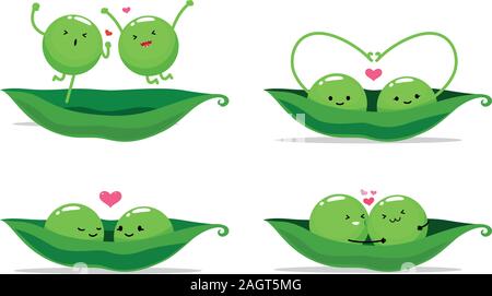 Set Peas In A Pod, Bean. Cute Kawaii Smiling Food. Vector Illustration ...