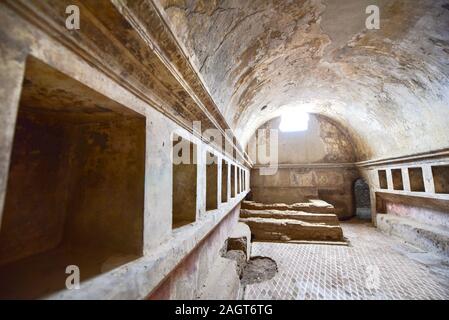 Interior of the Forum Baths of Pompeii in Southern Italy Stock Photo
