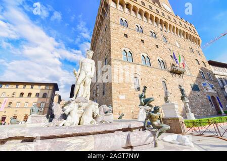 Fountain of Neptune in Front of Palazzo Vecchio at Piazza della Signoria in Italy Stock Photo