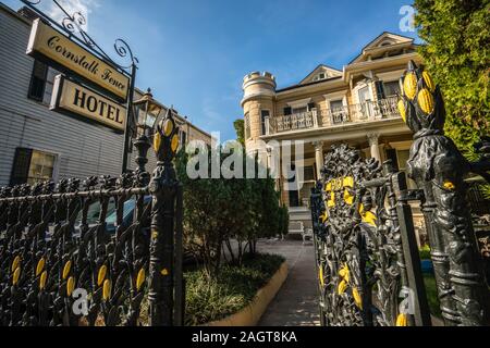 The Cornstalk Fence Hotel in New Orleans La. December of 2019. The hotel is a famous historical site in the French quarter. Stock Photo