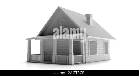 Family home. Typical american country house model isolated against white background. Real estate, housing construction project concept. 3d illustratio Stock Photo