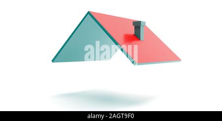 House roof. Red tile roofing model isolated against white background. Real estate, housing construction project concept. 3d illustration Stock Photo