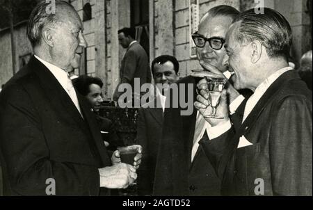 Chancellor of the Federal Republic of Germany Konrad Adenauer, Foreign Minister Heinrich von Brentano, and Italian Foreign Minister Gaetano Martino, Rome, Italy 1950s Stock Photo